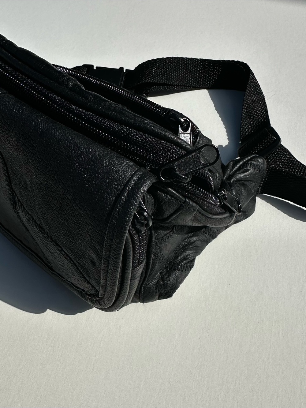 Vintage Vegan Leather Black Patchwork Crossbody Belt Bag